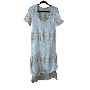 Marilu Linen Lagenlook Made In Italy Dress Gathered Button Size Small